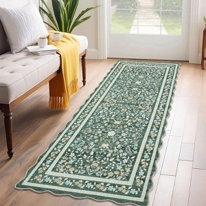 Garvee Boho Floral Area Rug Machine Washable Low Pile Soft Carpet for Living Room Scalloped Floral Runner Rug - 1 of 4