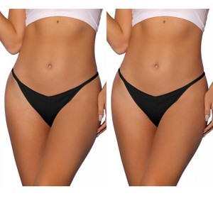 Allegra K Women's V-waisted Underwear Ruched Invisibles Breathable No Trace Thongs 2 Packs - 1 of 4