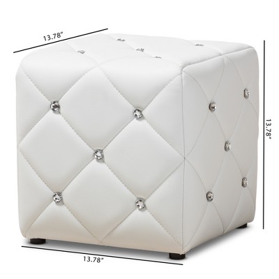 Stacey 14" White Tufted Faux Leather Compact Ottoman