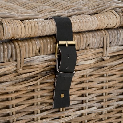 Michael 35" Natural Wicker Storage Trunk with Leather Straps