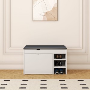 NicBex 31.49" Storage Bench Shoe Rack Bench Shoe Storage Organizer Comfortable Cushion for Entryway - 1 of 4