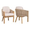 Set of 2 Fabric Upholstered Patio Dining Chairs,Woven Rope Back Armchairs,Dining Chairs with Acacia Wood Frame for Balcony Deck-Coolbibila - 3 of 4