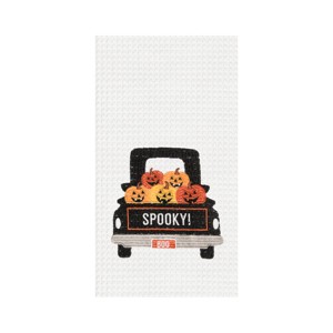 C&F Home Halloween "Spooky" Jack O' Lantern Pumpkins Pickup Truck Embroidered Cotton Waffle Weave Dishtowel - 1 of 4