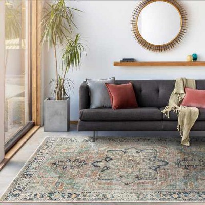 Hauteloom Gray and Navy Washable Polyester Area Rug 8'10" x 12'