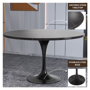 LeisureMod Verve Modern 48" Round Dining Table with Sintered Stone Tabletop in Black Stainless Steel Pedestal Base - 1 of 4