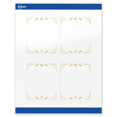 Avery Labels, 4" x 3-1/3", Gold-White Christmas Trees, Glossy, 40ct