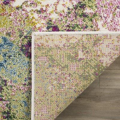 Mid-Century Watercolor Charm Square Rug in Light Green/Rose, 6'7"