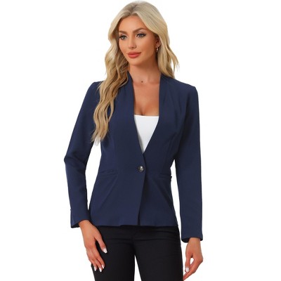 Allegra K Women's Solid Stand Collar Buttoned Long Sleeve Casual Blazer