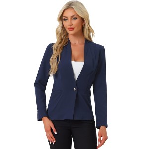 Allegra K Women's Solid Stand Collar Buttoned Long Sleeve Casual Blazer - 1 of 4