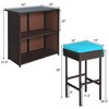 Costway 3PCS Patio Rattan Wicker Bar Table Stools Dining Set Cushioned Chairs Turquoise - 3 of 4