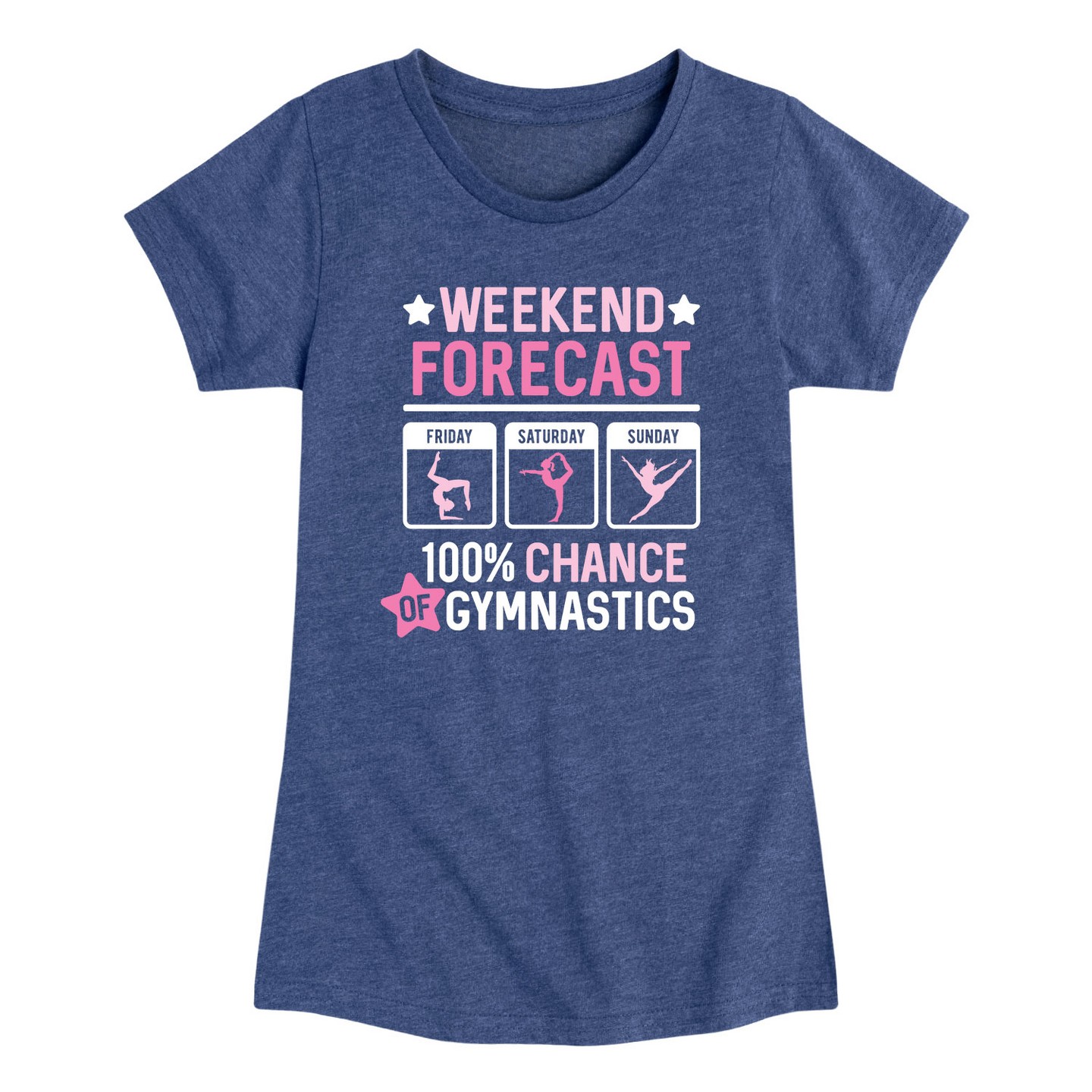 Футболка Instant Message Weekend Forecast Gymnastics Fitted Short Sleeve Graphic T-Shirt - Heather Navy для девочек, цвет: Меланжевый тёмно-синий — фото 1