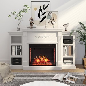 CLIHOME 70.2-in W TV Stand with Fan-forced Flat wall Electric Fireplace with Remote Control Included - 1 of 4