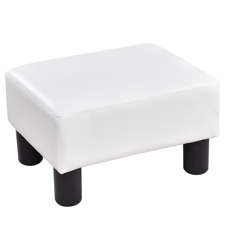 Costway Small Ottoman Footrest PU Leather Footstool Rectangular Seat Stool White, 3 of 7
