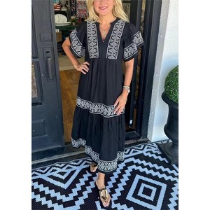 Women's Floral Print Loose V-Neck Short Sleeve Maxi Dress – Casual Summer Long Dress : Target