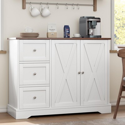Buffet Cabinet with Storage, Farmhouse Kitchen Cabinet with 3 Drawers and 2 Doors for Kitchen, Dining Living Room