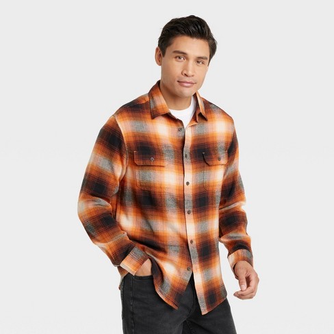 Men's Midweight Flannel Long Sleeve Button-Down Shirt - Goodfellow & Co™  Orange XL