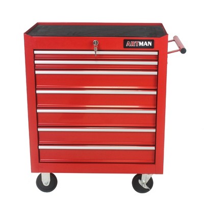Maggift Tool Boxes and Totes, Moblie Cabinet with Drawers and Wheels, Rolling Chest for Heavy Duty Metal Tool Cart of Workshop, Red, 24.2"*12.9"*29.9"