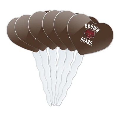 Brown University Bears Logo Heart Love Cupcake Picks Toppers Decoration Set of 6
