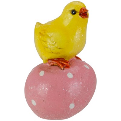 Darice 4" Yellow Chick Perched on a Pink Easter Egg Tabletop Decor