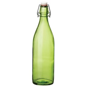 Bormioli Rocco Giara Beverage Bottle with Clamp Lid, 33.75 oz - Leakproof Glass Container for Homemade Juices & Dressings - Made in Italy (Green) - 1 of 4