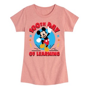 Girls' - Disney - 100th Day of Learning Mickey Mouse Fitted Short Sleeve Graphic T-Shirt - 1 of 4