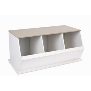Badger Basket Three Bin Stackable Storage Cubby White/Gray Woodgrain - 1 of 4
