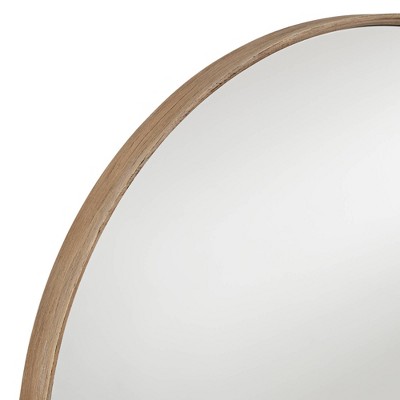 Natural Wood Round Wall Mirror with Ivory Distressing