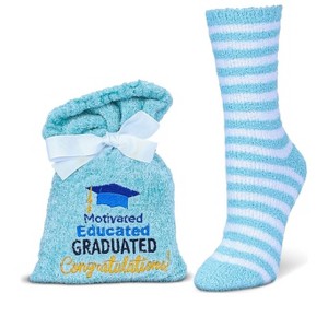 Memoi Motivated Educated Graduated Cozy Socks & Gift Set Blue One Size - 1 of 4