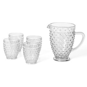 Martha Stewart Chauncey 5-Piece Handmade Hobnail Pitcher and Glassware Set, Clear - 1 of 4