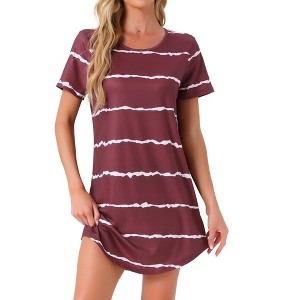 cheibear Women's Round Neck Curve Hem Short Sleeve Sleepshirt Nightgown - 1 of 4