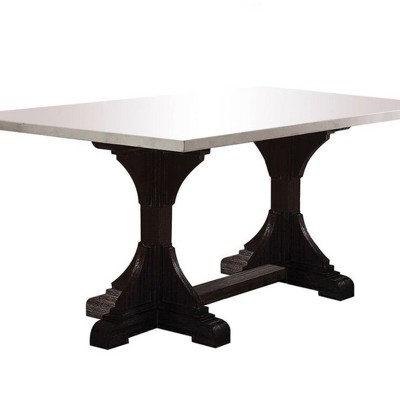 Transitional Reclaimed Wood & White Marble Dining Table, Weathered Espresso