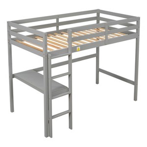NicBex Full/Queen Size Wood Loft Bed with Built-in Desk,Safety Guardrails and Ladder for Kids Teens Adults - 1 of 4
