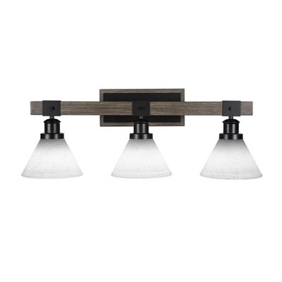 Toltec Lighting Tacoma 3 - Light Vanity in  Black/Painted Wood with 7" White Muslin Shade