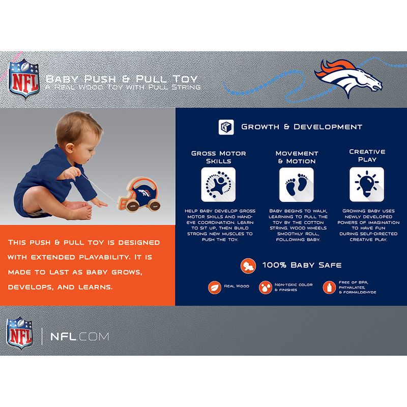 Baby Fanatic Wood Push And Pull Toy - NFL Denver Broncos, 3 of 5