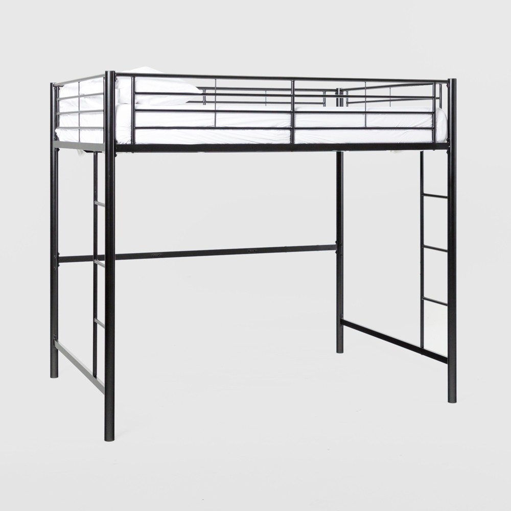 Twin Size Metal Platform Kids' Loft Bed Black - Saracina Home: High Bunk Bed with Built-In Ladders, Steel Frame