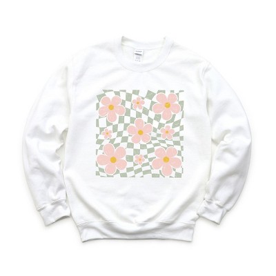 Simply Sage Market Women's Graphic Sweatshirt Wavy Checkered Flowers