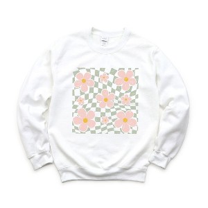 Simply Sage Market Women's Graphic Sweatshirt Wavy Checkered Flowers - 1 of 3