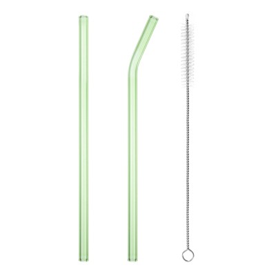 Unique Bargains Reusable Smooth Glass Straws with Cleaning Brush 2 Pcs