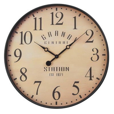 FURNIinspire Wall Clocks Living Room Modern Round Hanging Clock Aged Timepiece Vintage Wall Decor for Bedroom, Office, Brown, 20"*20"*1.75"