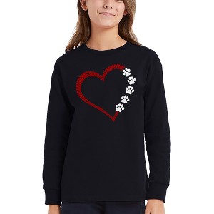 LA Pop Art Meow Heart - Girl's Word Art Long Sleeve T-Shirt - 1 of 4