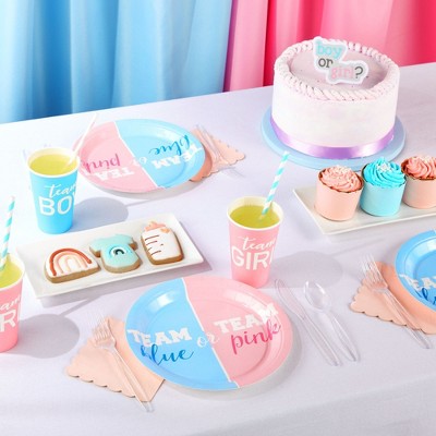 Team Blue and Pink Disposable Paper Plates for Gender Reveal Parties