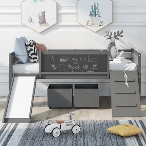 VYNXARIA Twin Size Wooden Loft Bed with Two Storage Boxes - Elegant Gray Finish - 1 of 4