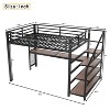 Full/Queen Size Metal Loft Bed with Desk, LED Light, USB Ports, Storage Stairs & Multifunctional Iron Nets, Black - ModernLuxe - 4 of 4