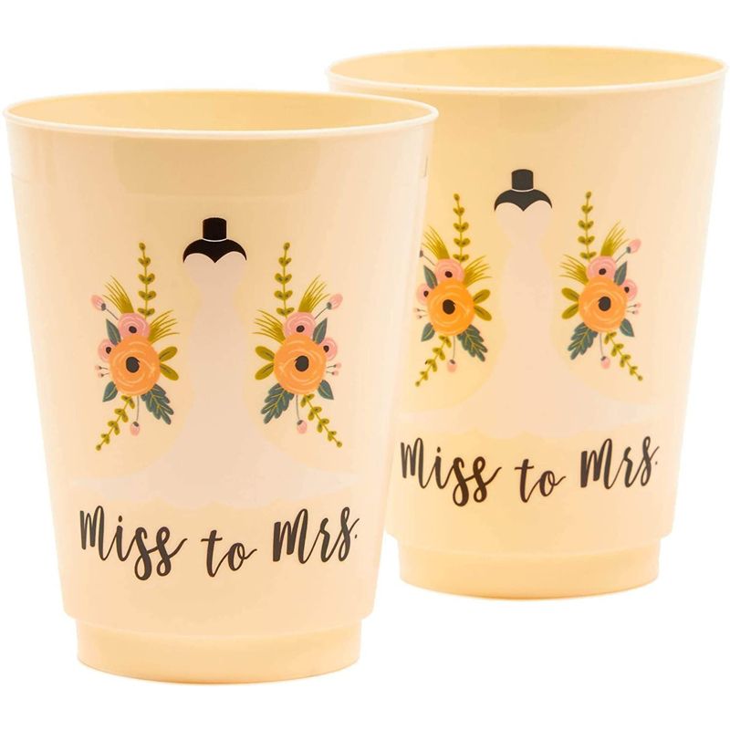Plastic Party Cups for Bachelorette Party and Bridal Shower, Miss to Mrs. (16 Pack), 4 of 6