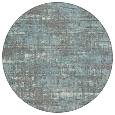 Taupe And Teal Blue Geometric Washable Indoor Outdoor Area Rug