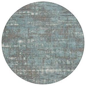Taupe And Teal Blue Geometric Washable Indoor Outdoor Area Rug - 1 of 4