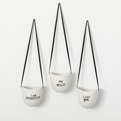 Sullivans Hanging Typography Planter Set of 3, 4.5"H White
