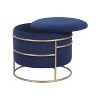 Techni Home Elegant Velvet Round Ottoman with Gold Frame and Storage, Blue - 3 of 4
