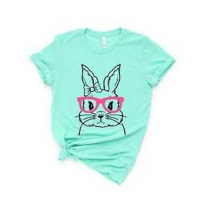 Simply Sage Market Women's Bunny Face With Pink Glasses Puff Print Short Sleeve Graphic Tee - 1 of 4