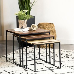 3-Piece Nesting Table Set with Sheesham Wood Tops and Metal Legs, Ideal for Living Room or Small Spaces - 1 of 4